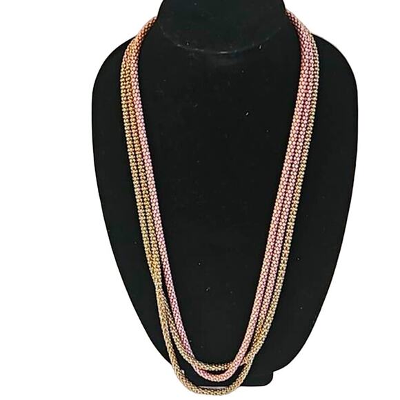 Fashion Jewelry Women’s Multi-Strand Rope Necklace - Pink & Gold Beaded - Picture 3 of 5